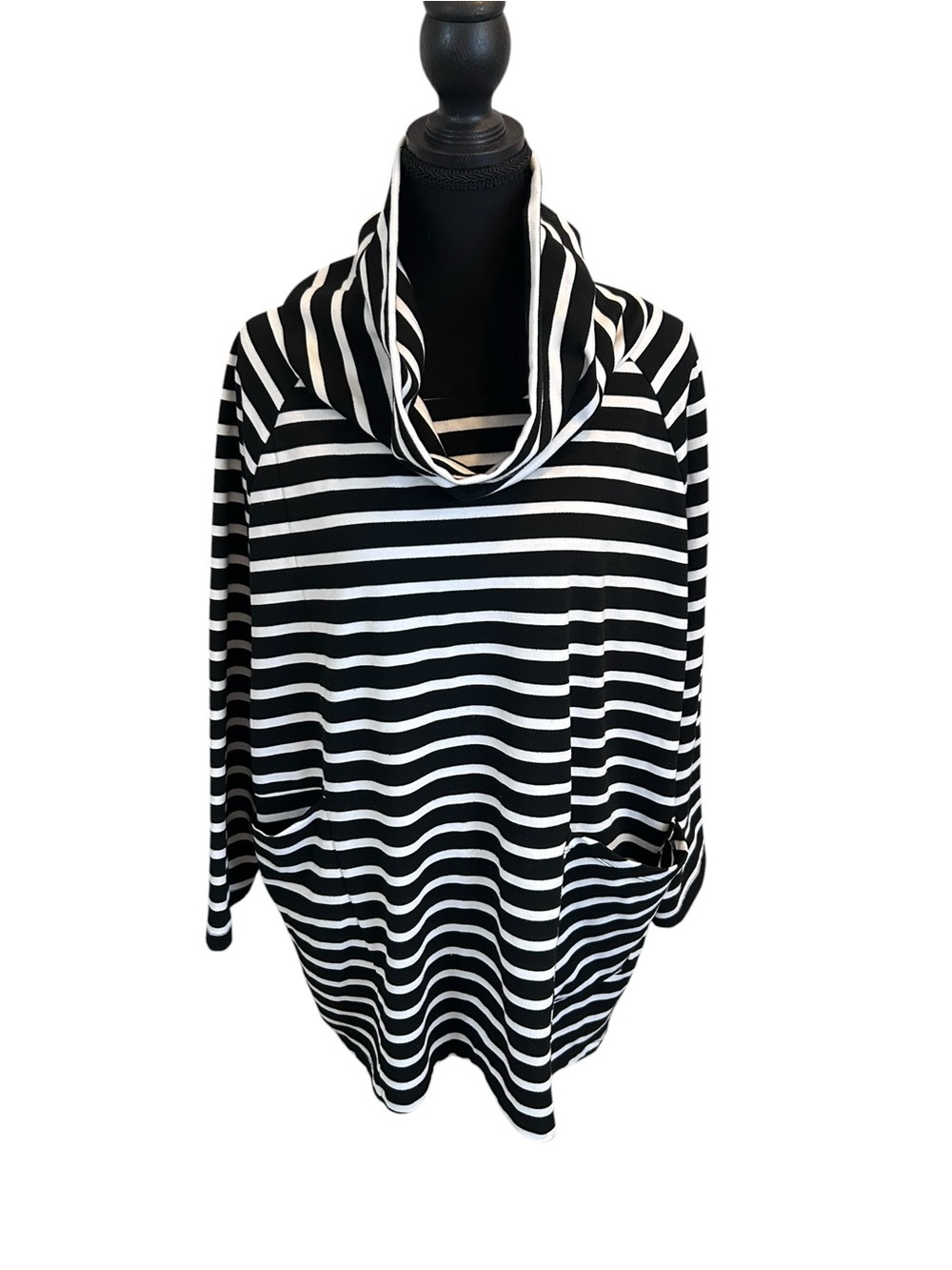 Shannon Passero Black & White Striped Oversized Cowl‑Neck Top – Size M